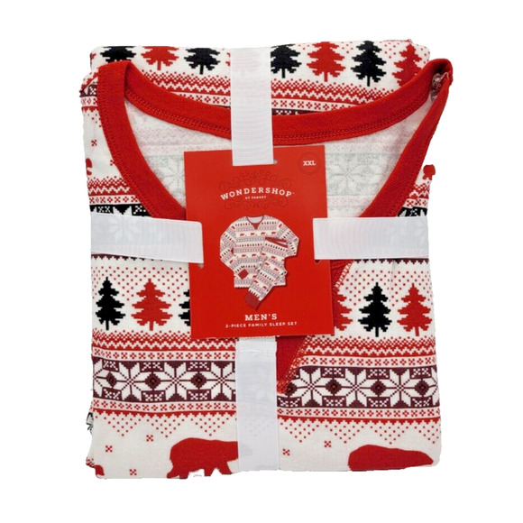 WonderShop Men's 2-Piece White, Red & Black Fairisle Pajama Set - Size XX-Large - Picture 2 of 5